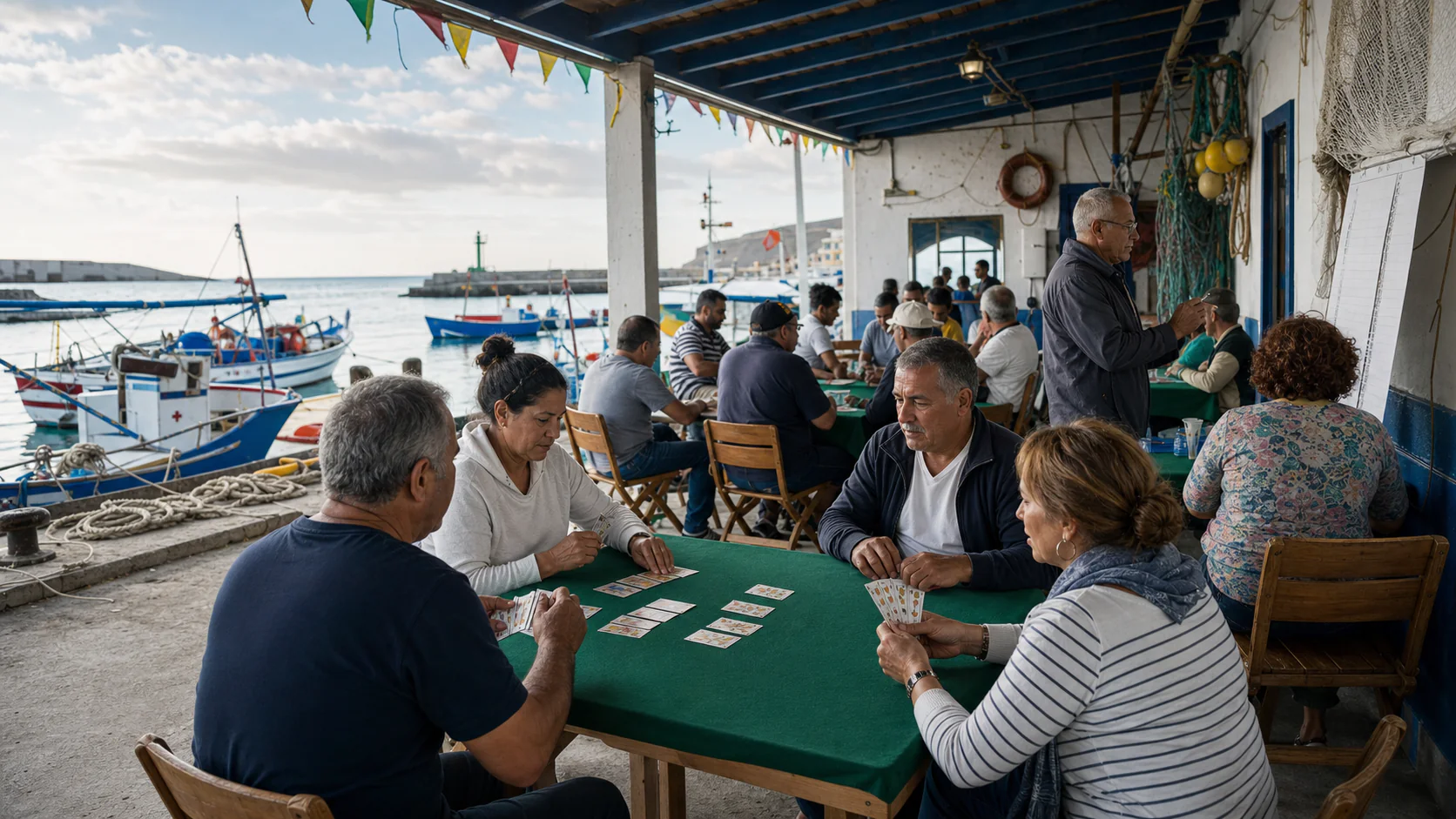 Representación editorial de un torneo popular junto a un puerto canario